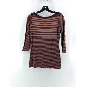 GAP Women's Long Sleeve Brown Striped Boat Neck Top Shirt Size XS